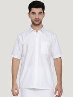 Ramraj Cotton Mens Half Sleeve Formal Poly Cotton White Shirt