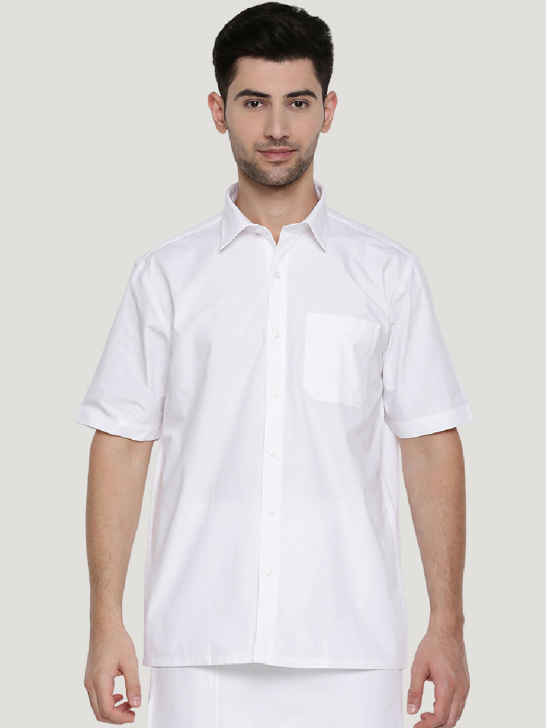 Ramraj Cotton Mens Half Sleeve Formal Poly Cotton White Shirt