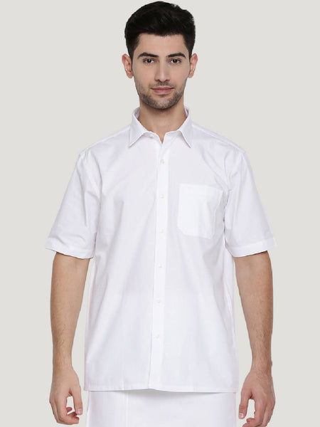 Ramraj Cotton Mens Half Sleeve Formal Poly Cotton White Shirt