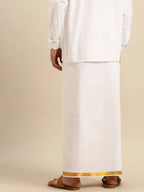 Ramraj Cotton Mens Pure Cotton 1 Inch Gold Jari Dhoti - White