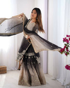 The52 Women's Beautiful Chinon silk Fabric Embroidery Work Straight Kurta Palazzo and Dupatta Set - Distacart