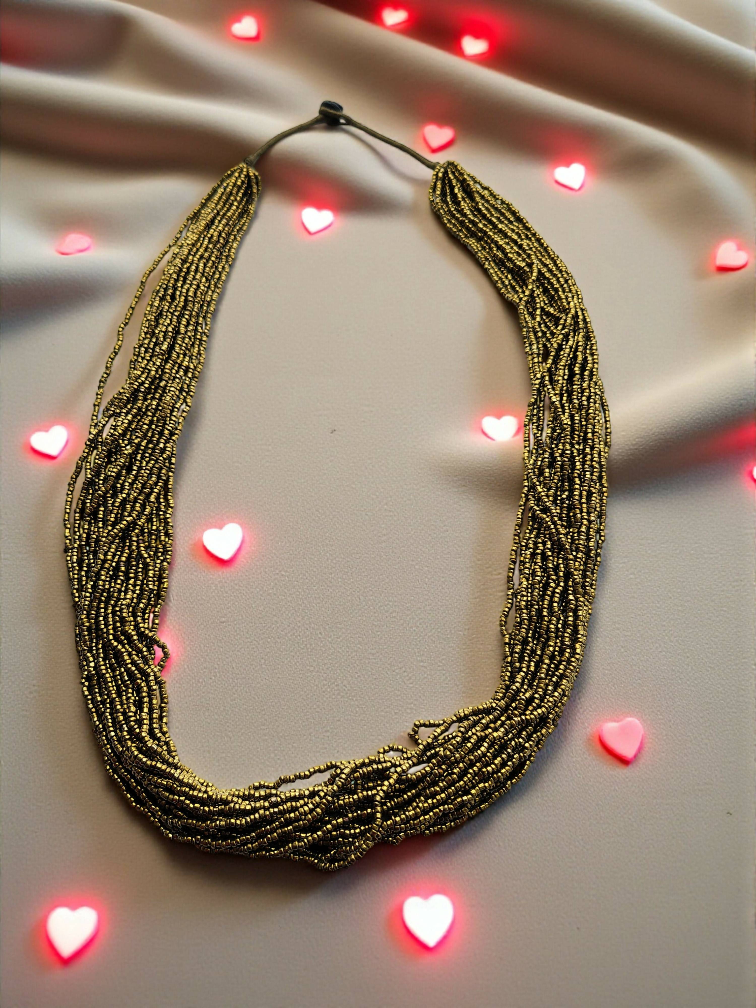 Inhanns Rangsaaz 20-Layer Luxe Long Beaded Only Necklace - Golden Long