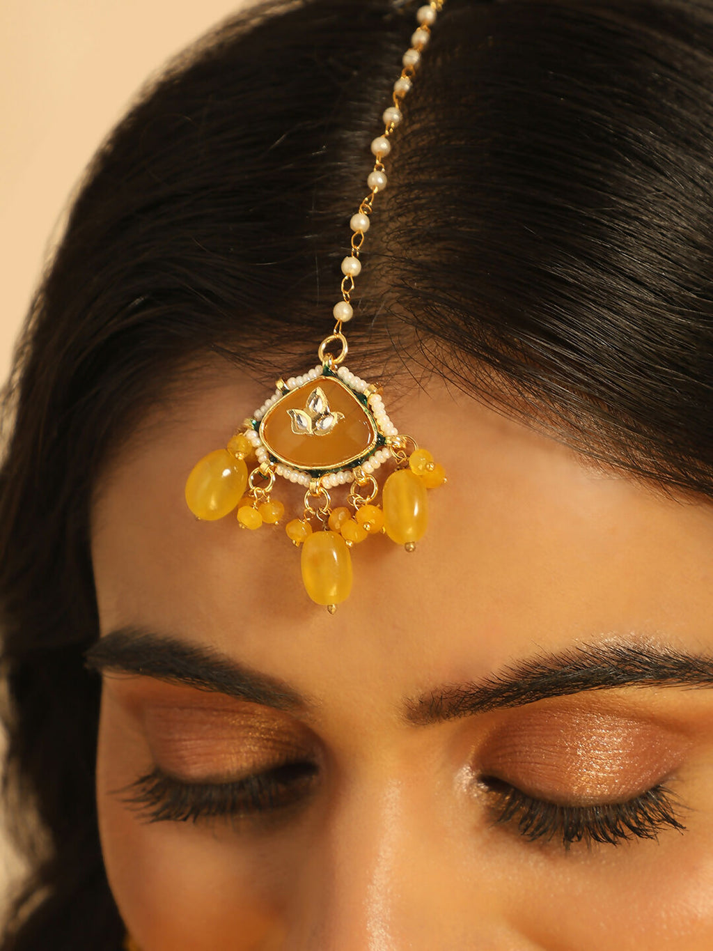 Nuyug Amber Glory Ethnic Earrings & Maang Tikka Set - Distacart
