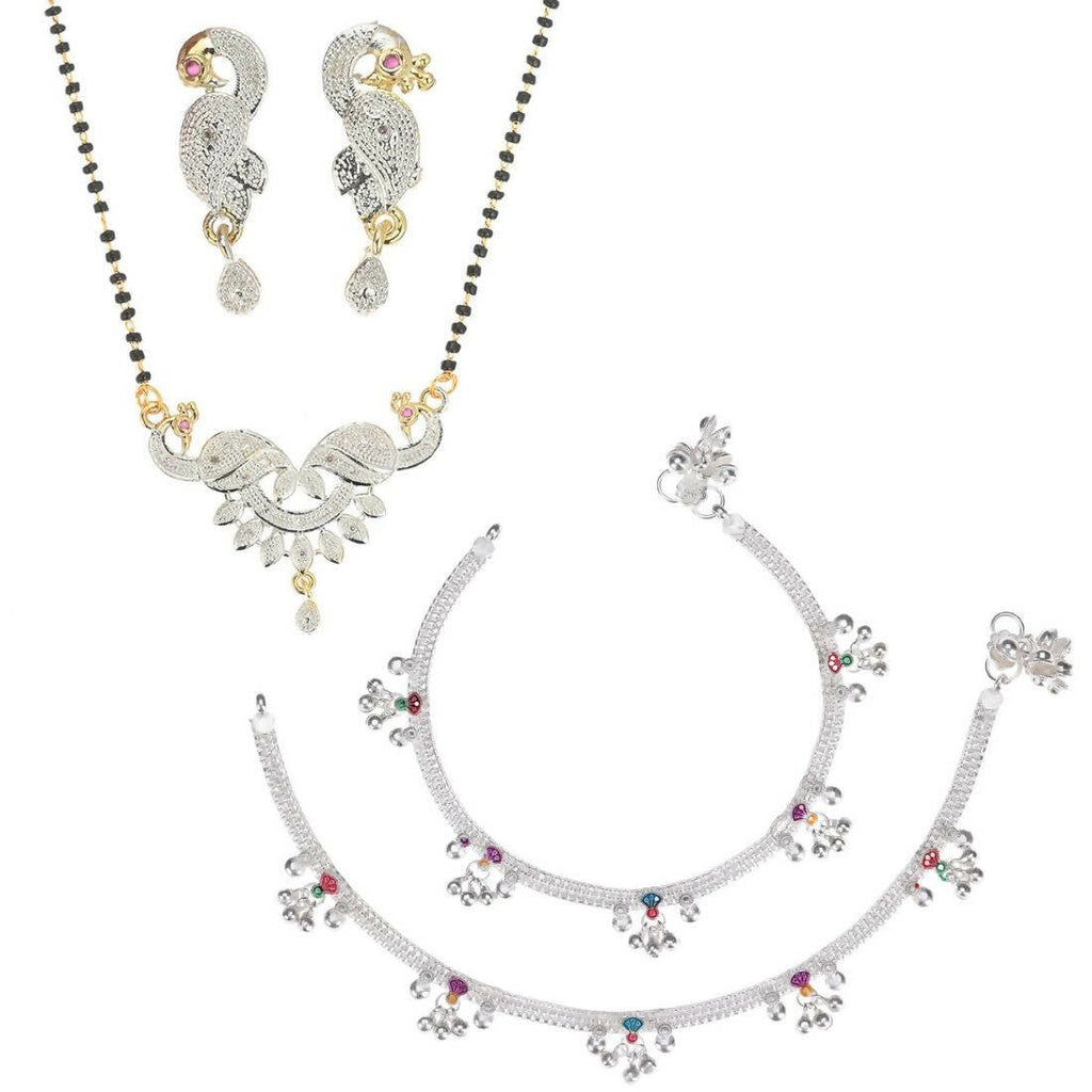 AanyaCentric Gold-plated Mangalsutra Pendant Earring Set & Silver Plated Anklet - Distacart