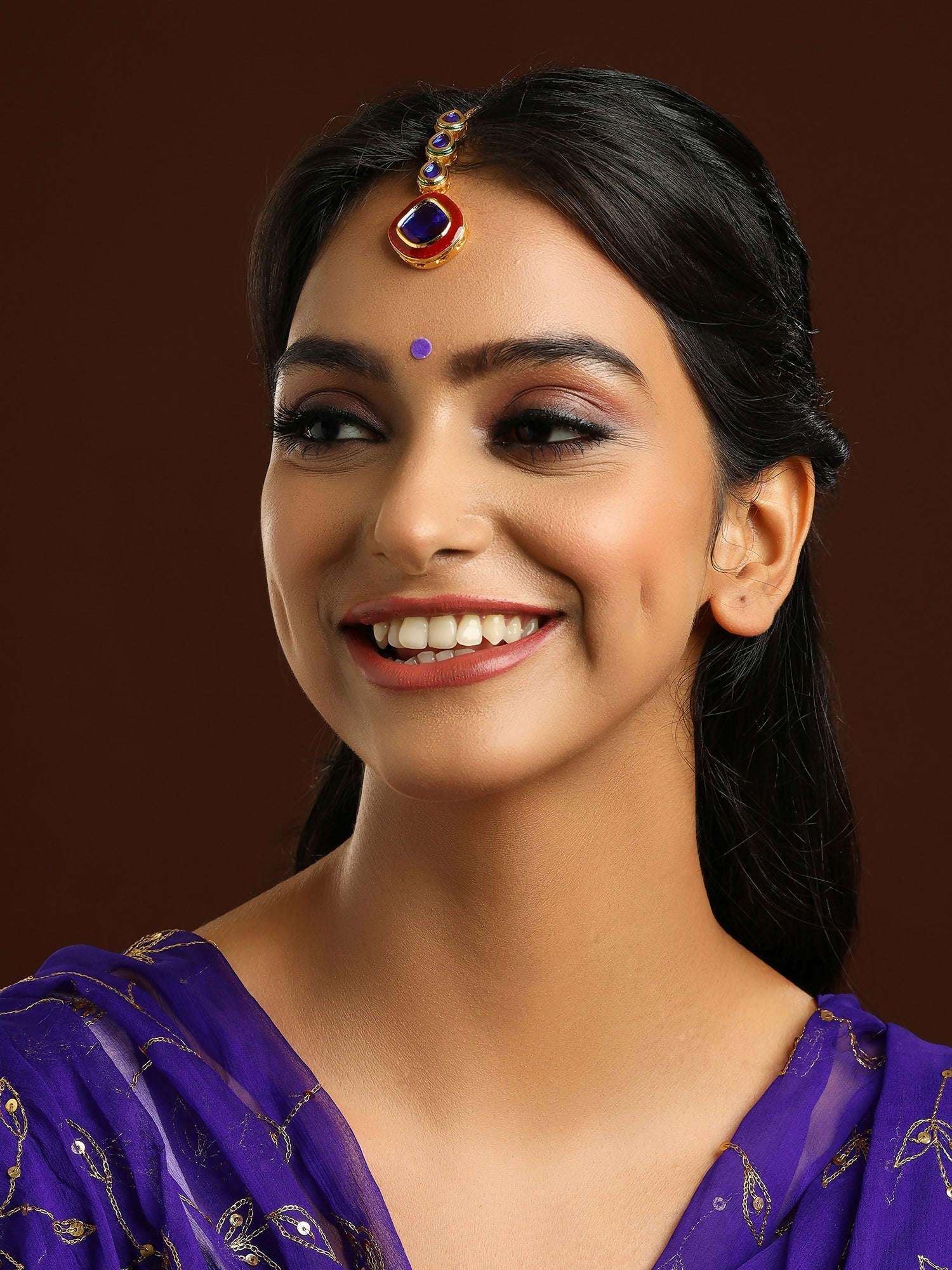 Ruby Raang Blue Meenakari Kundan Maang Tikka - Distacart