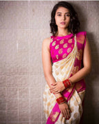 DEIANA'S Beautiful Designer Golden zari Soft Lichi Silk Saree - White