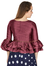 Aastha Fashion Women's Wine Art Silk Bell Sleeves attire with Poly Cotton Lining Blouse