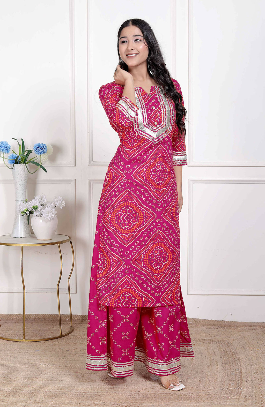 Miravan Women's Embellished Ethnic Cotton Kurta with palazzo