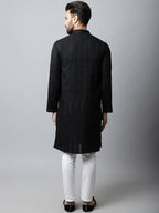 Even Apparels Black Color Pure Cotton Men's Kurta With Band Collar (STR1188) - Distacart