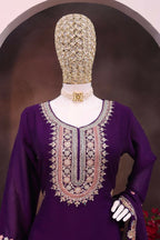 Anaita Violet Heavy Chinon Stitched Suit with Embroidery & Sequence Work - Distacart