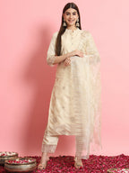 Vellora Elegant Beige Silk Blend Casual Wear Embroidered Salwar Suit