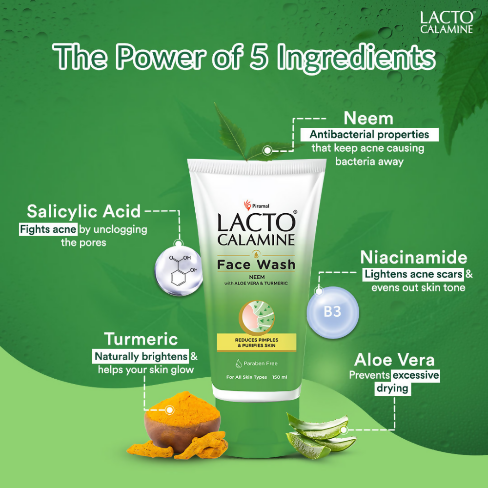 Lacto Calamine Facewash With Neem, Aloe Vera & Turmeric - Distacart