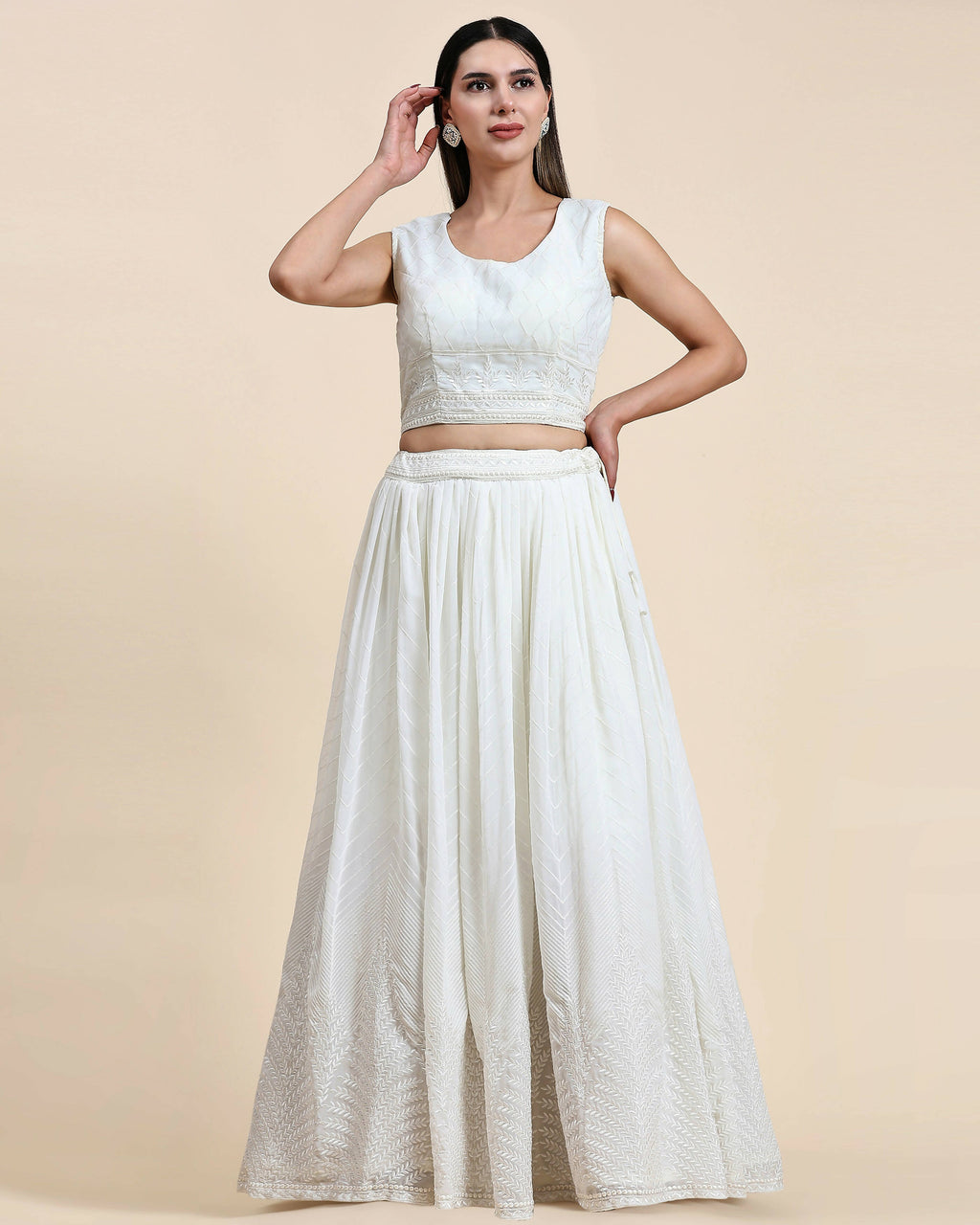 White Pure Viscose Georgette Sequence Embroidery work Lehenga Choli with Dupatta - Aakriti