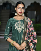 Vaasva Women's Silk Emboidered Solid Pant Set & Digital Printed Dupatta