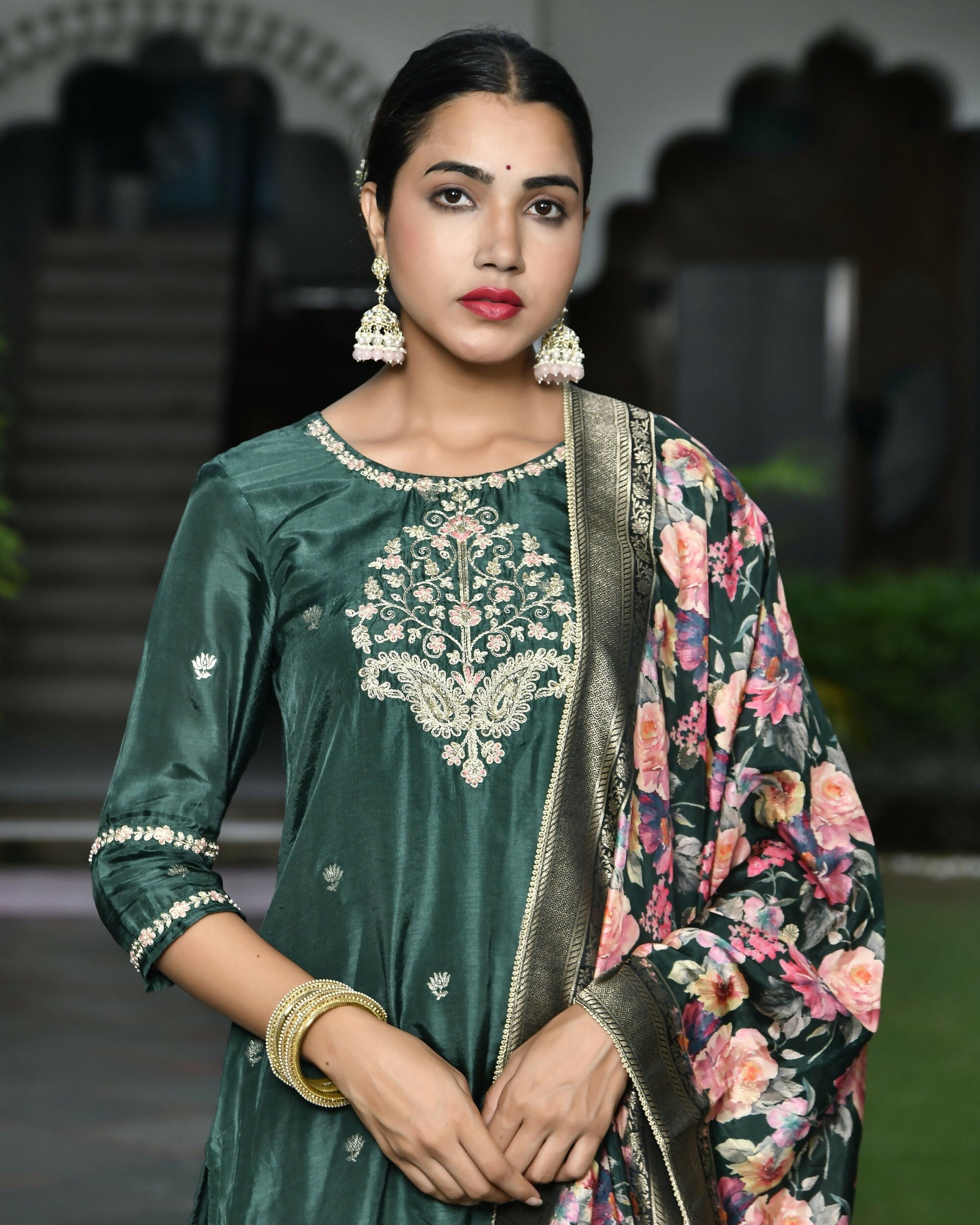 Vaasva Women's Silk Emboidered Solid Pant Set & Digital Printed Dupatta