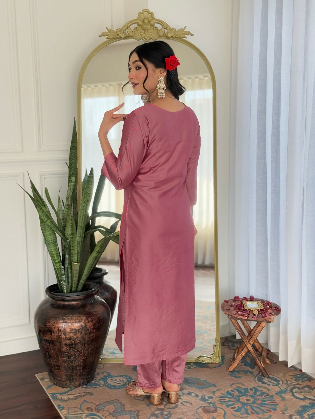The52 Gajri Women's Beautiful Embroidered Rayon Fabric with Straight Kurta, Pant and Dupatta Set - Distacart
