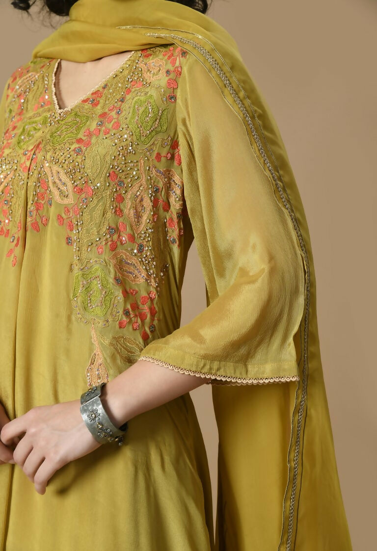 Joban Fashion Mehendi Chinnon Kurta Set