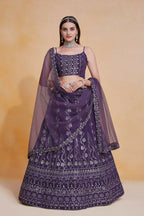 Purple Zari Sequence Embroidery Georgette Lehenga Choli - Jihu Culture