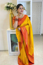 DEIANA'S Beautiful Designer Golden zari Soft Lichi Silk Saree - Yellow