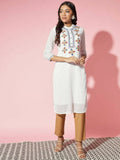 Myshka Women White Solid Georgette Straight V-Neck Kurtas - Distacart
