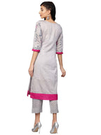 Ahalyaa Women Grey Chanderi Silk Printed Kurta Pant Set