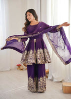 Teeya Creation Purple Color Fendy Satin Silk Embroidery Work party Wear Salwar Suit - Distacart