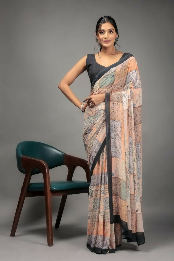 Orange Georgette Designer Printed Party Wear Saree - Cinderella