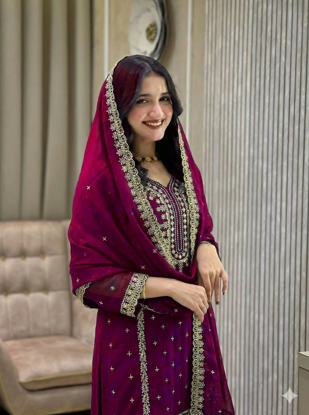 Teeya Creation Wine Color Faux Georgette Embroidery Work Party Wear Salwar Suit - Distacart