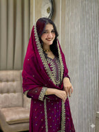Teeya Creation Wine Color Faux Georgette Embroidery Work Party Wear Salwar Suit - Distacart