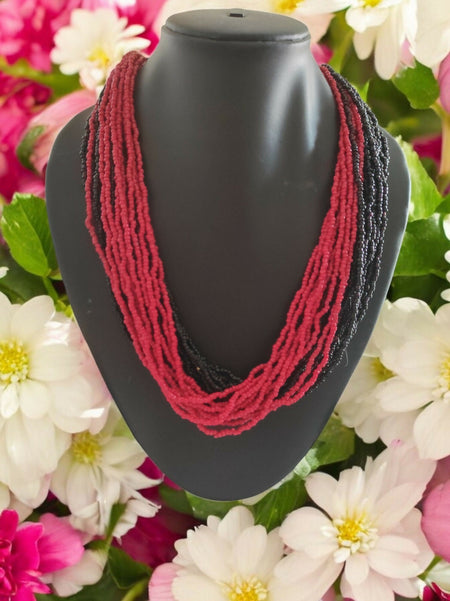 Inhanns Handmade Beaded Multilayer Necklace, 20 Layers - Black & Red
