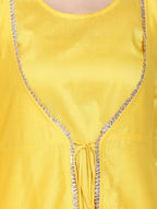 Cheera Women's Yellow Silk Blend With Gota Work Double Layer Dress With Silk Straight Pant Set