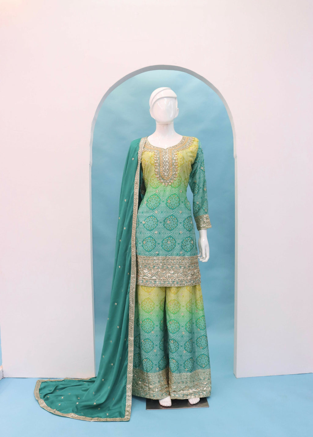 Anaita Green Digital print with Embroidered Silk Stitched Plazo Suit - Distacart