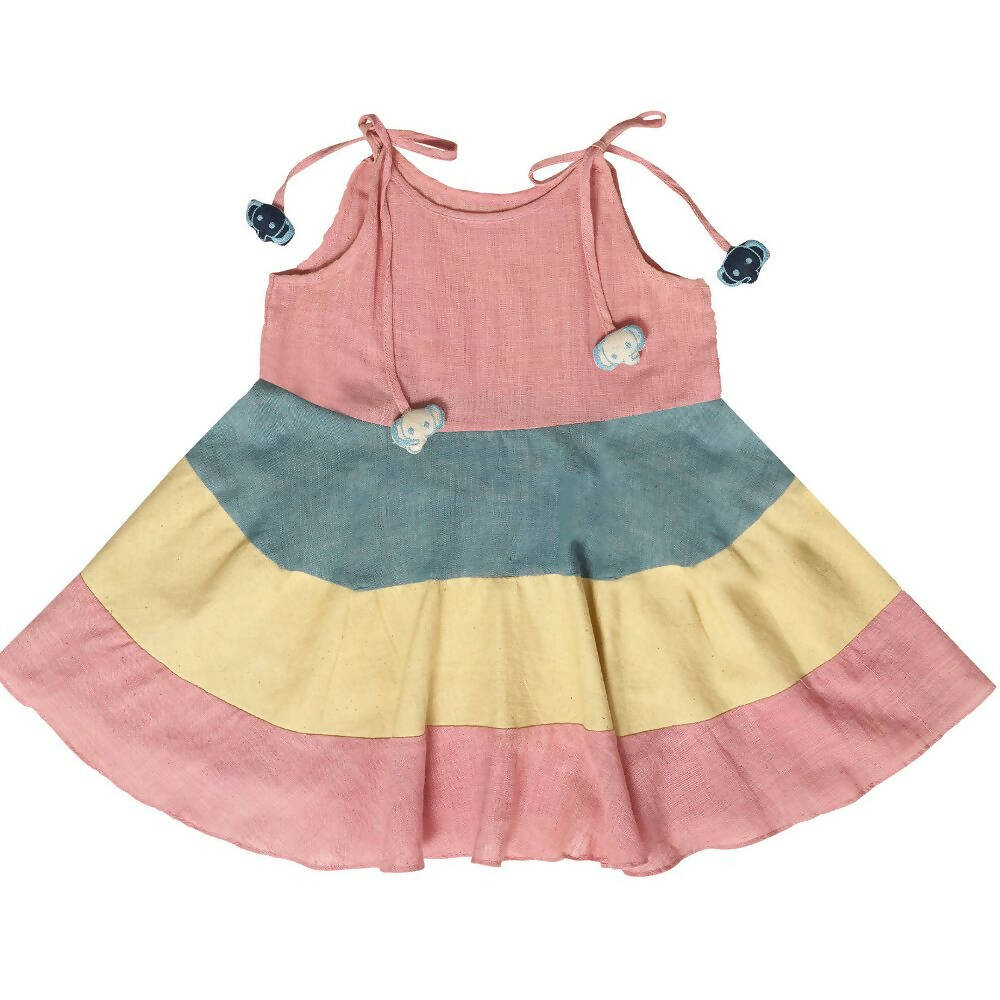 Mhyssa Sleeveless Flared Frock With Tie Ups - Pink