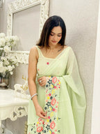 Green Shimmer Silk Multi Thread Sequence Embroidery Work Saree - Kashta