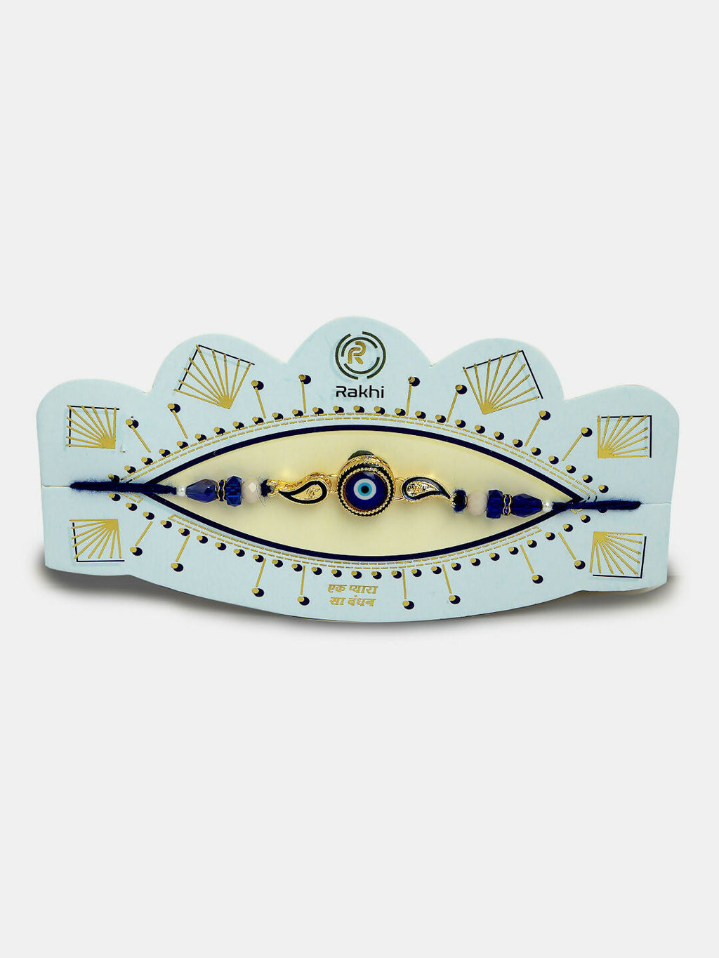 NVR Women & Men Set of 2 Blue Evil Eye Beaded Bhaiya Bhabhi Rakhi With Roli Chawal - Distacart