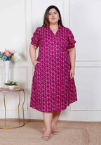 Miravan Plus Size Womens Magenta Floral Printed Cotton Dress With One Side Pocket - Distacart