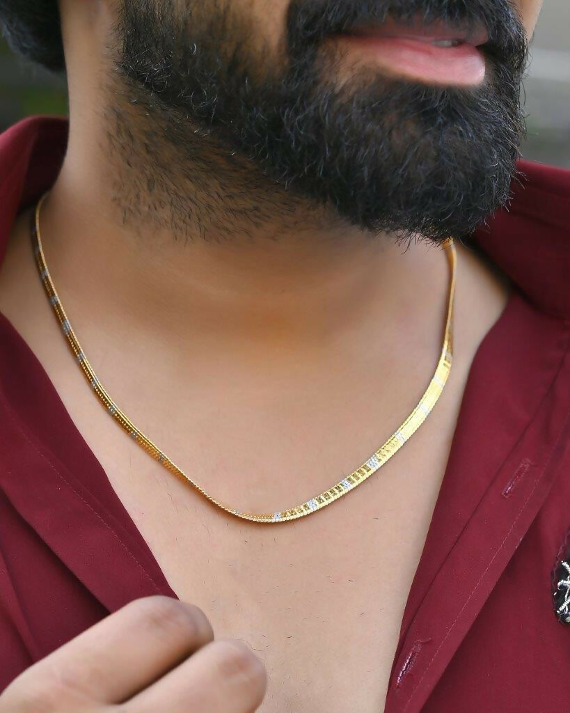 VOJ Dual Toned Self Designed Gold-Polished Chain For Men