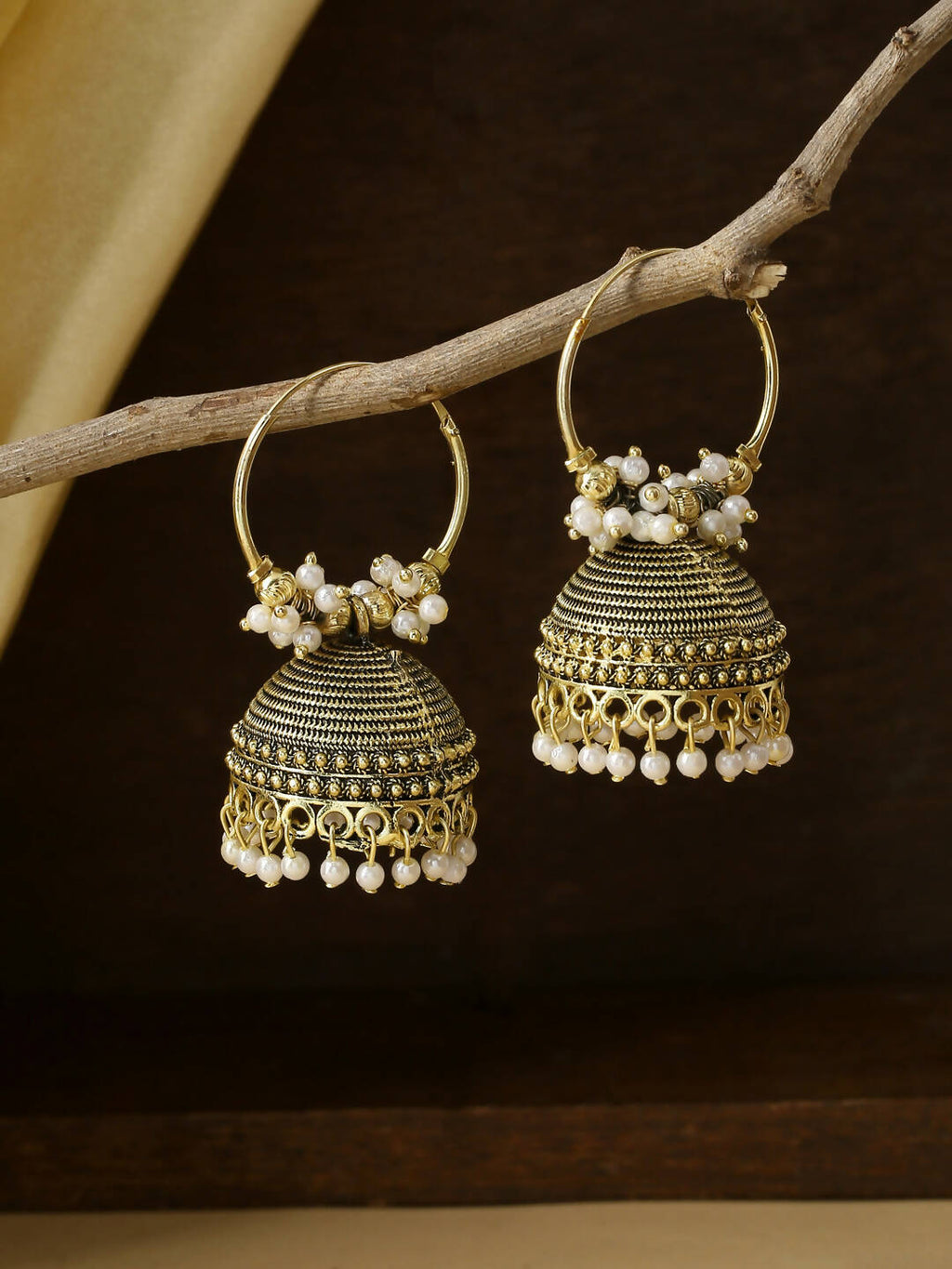 NVR Women Gold Toned Contemporary Jhumkas Earrings - Distacart