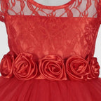 Asmaani Baby Girl's Red Color Satin A-Line Frock (As-Dress-22131)