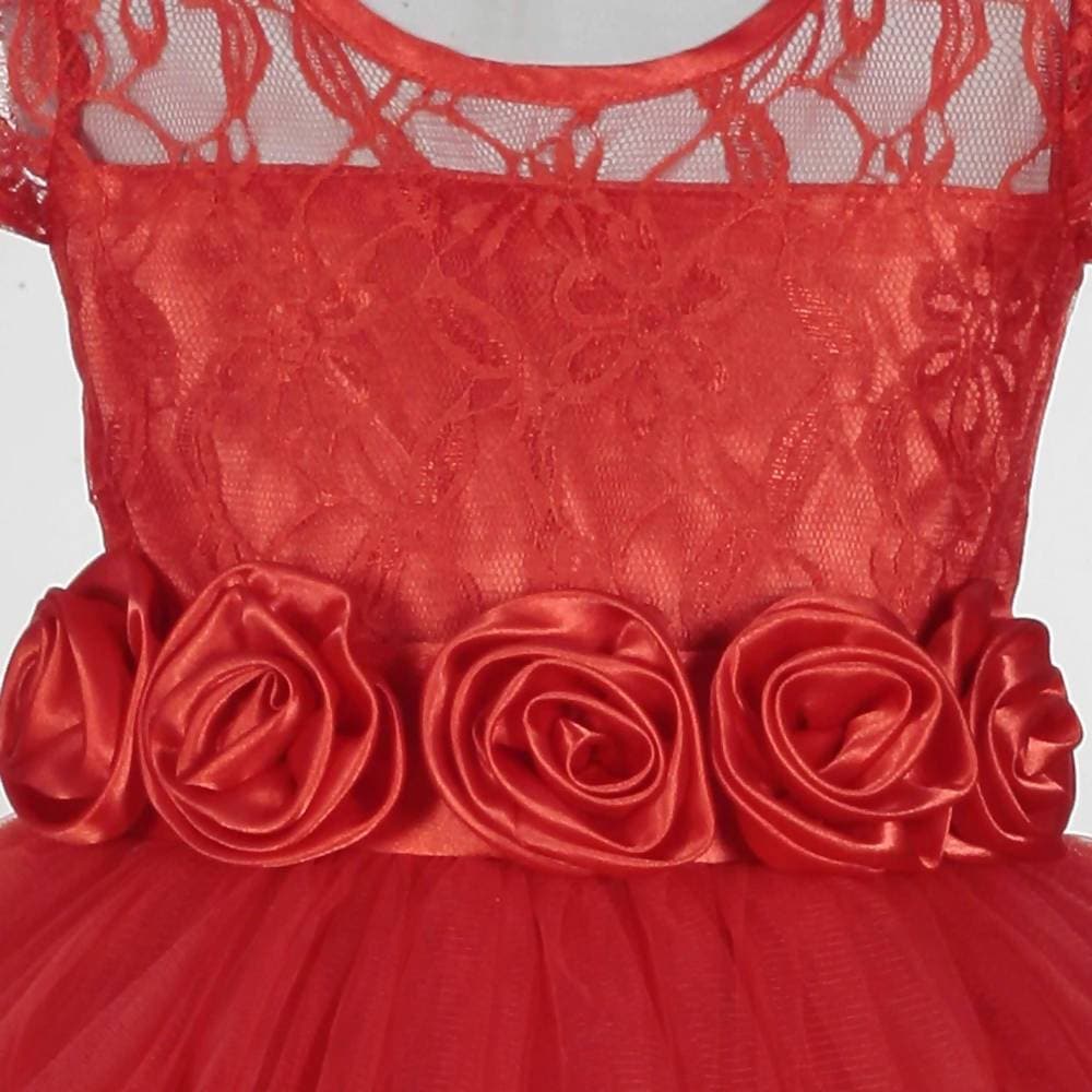 Asmaani Baby Girl's Red Color Satin A-Line Frock (As-Dress-22131)