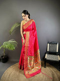 Joban Fashion Magenta Pink Butti Woven Soft Lichi Silk Paithani Saree - Distacart