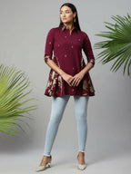 Ahalyaa Women Wine Crepe Printed Tunic - Distacart