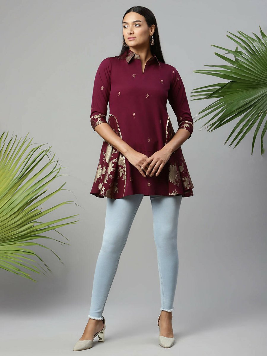 Ahalyaa Women Wine Crepe Printed Tunic - Distacart