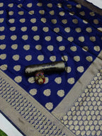 DEIANA'S Beautiful Designer Golden zari Soft Lichi Silk Saree - Navy Blue