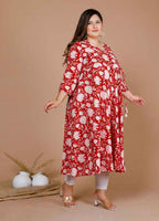 Miravan Women's Plus Size Floral Printed Cotton Anarkali Kurta With Dupatta