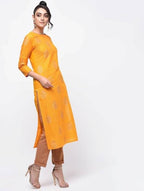 Aniyah Cotton Block Printed Yellow Straight Kurta (AN-137K)