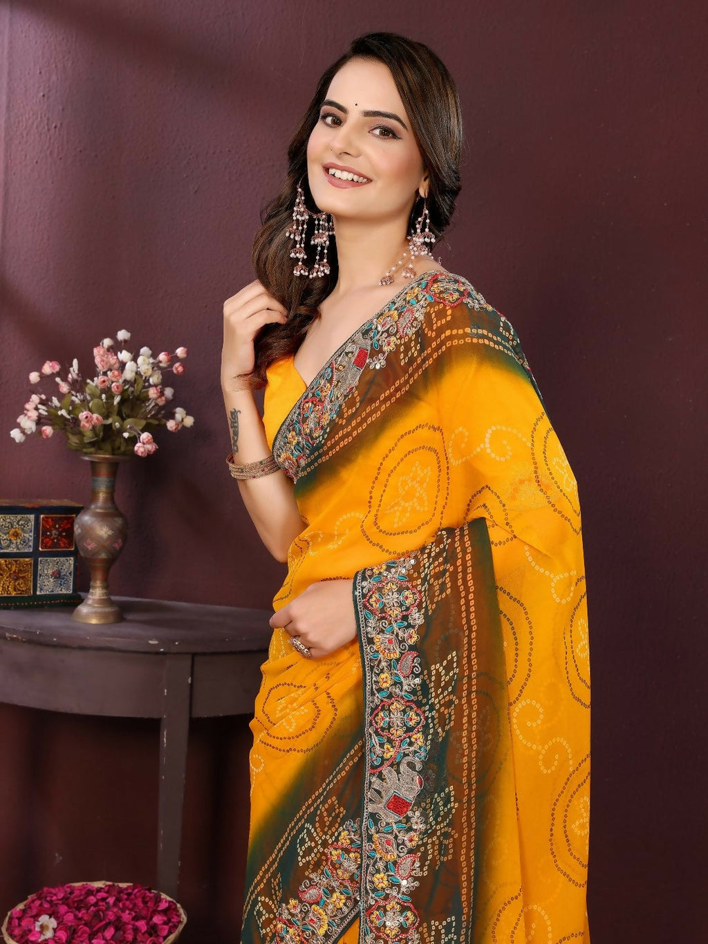 Ai Fashion Yellow Georgette Digital Print Party Wear Saree - Distacart
