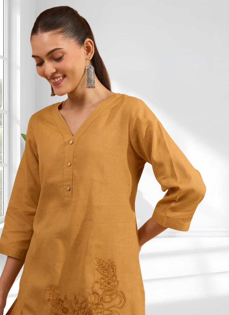 Joban Fashion Coral Cotton, Linen Embroidered Readymade Cord Set - Distacart