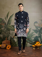 Vastranavya Black Exclusive Festival Wear Viscose Silk Thread & Sequence Embroidered Work Kurta