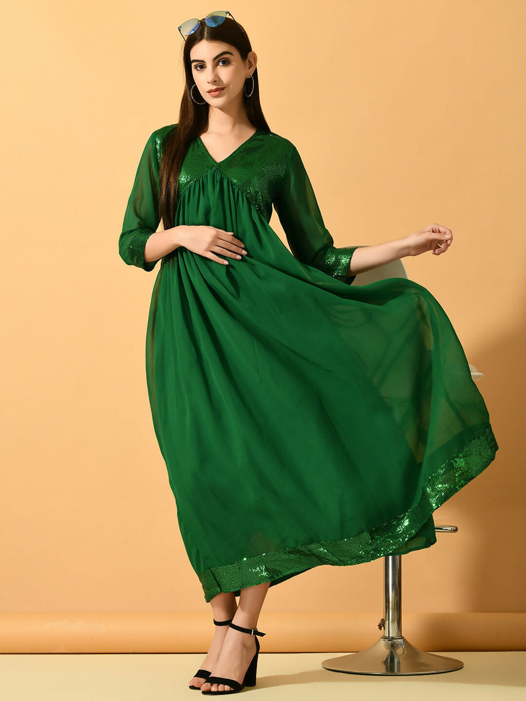 Myshka Women's Green Fit and Flare Party Dress - Distacart